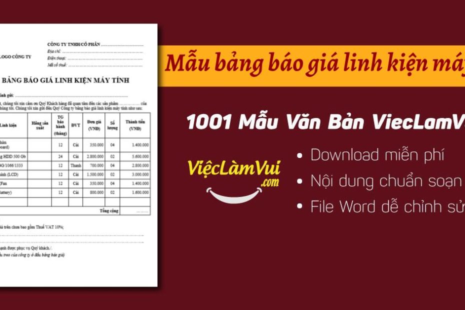 Mẫu Bảng Báo Giá Linh Kiện Máy Tính File Word